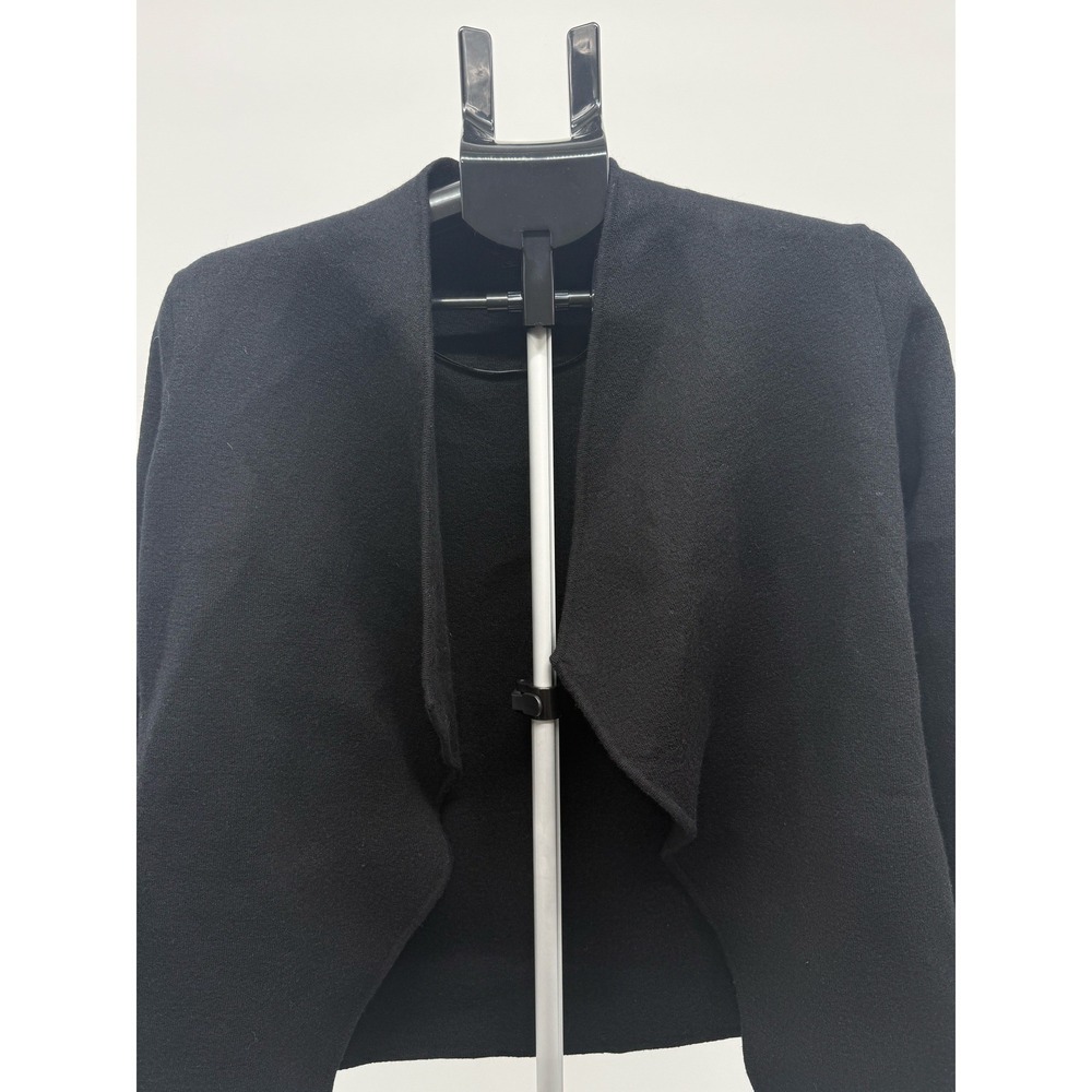 Elie Tahari Black 100% Merino Wool Open Front Draped Cardigan Sweater L Elegant